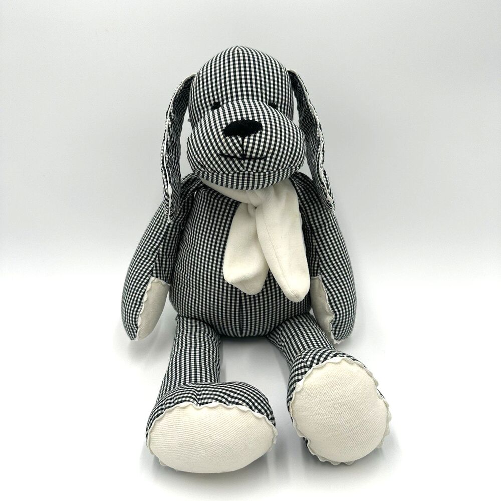 Pottery Barn Kids PBK Black White Gingham Puppy Dog Plush Stuffed Animal HTF Y2K